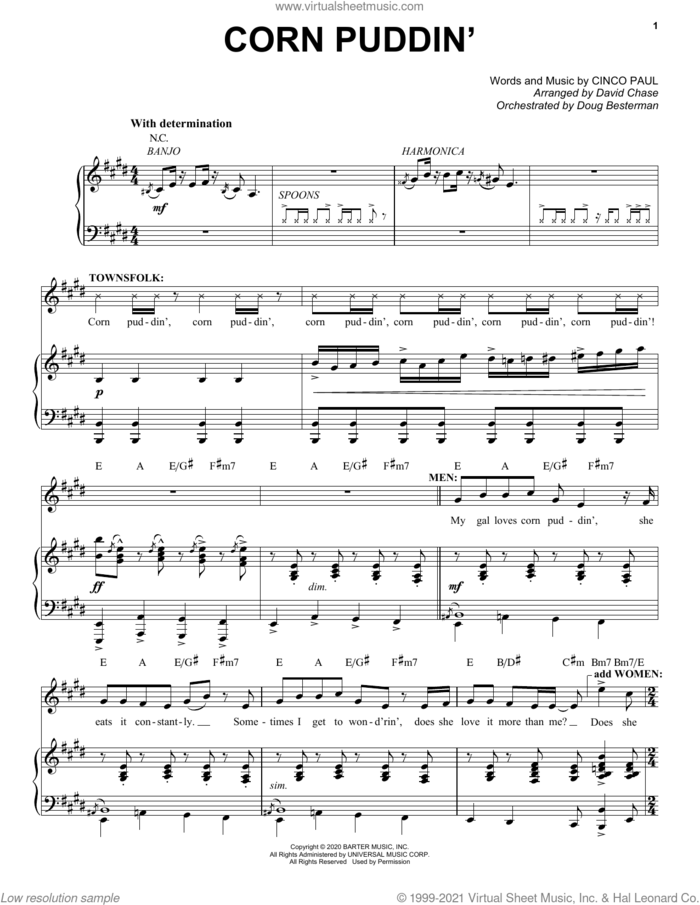 Corn Puddin' (from Schmigadoon!) sheet music for voice and piano by Cinco Paul, intermediate skill level