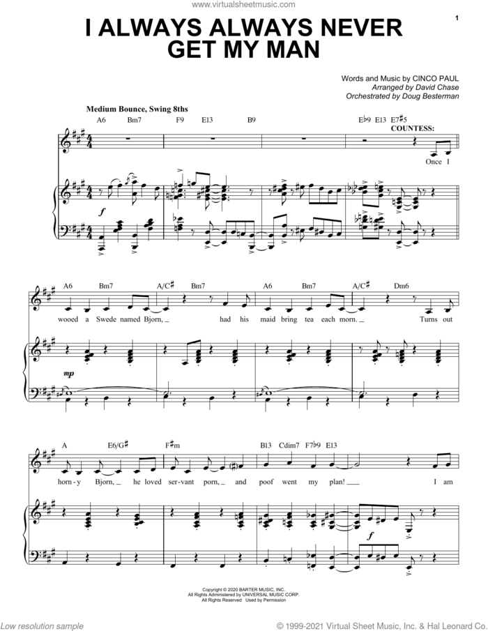 I Always, Always, Never Get My Man (from Schmigadoon!) sheet music for voice and piano by Cinco Paul, intermediate skill level