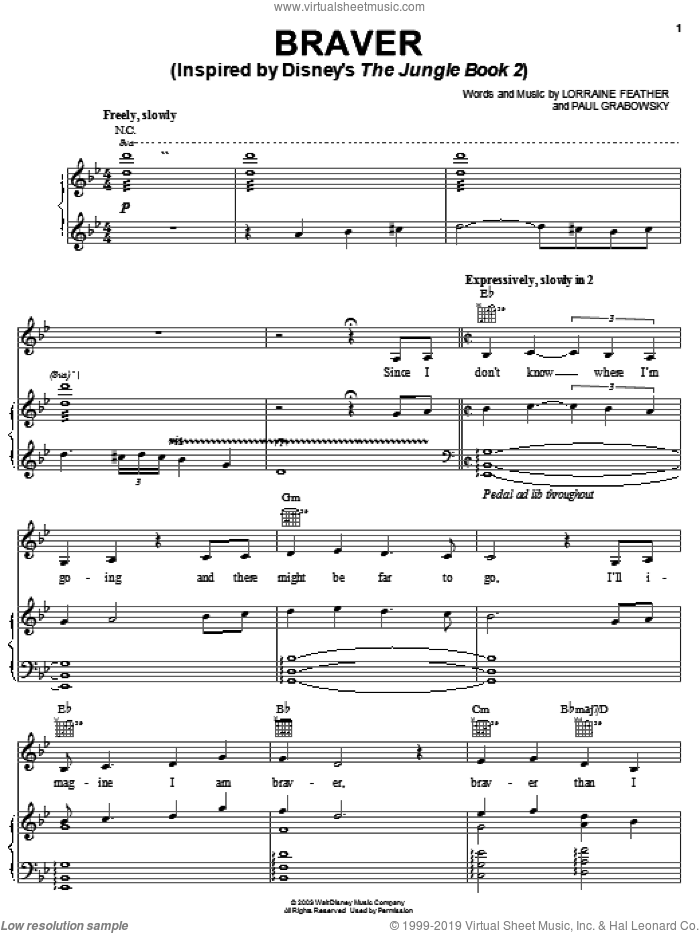 Braver sheet music for voice, piano or guitar by Lorraine Feather and Paul Grabowsky, intermediate skill level