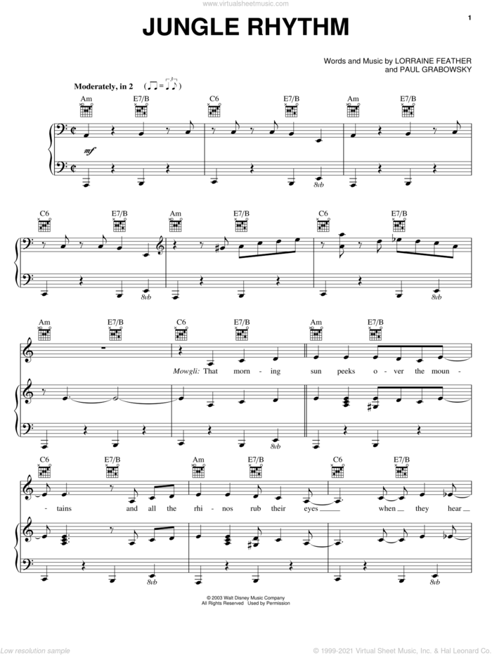 Jungle Rhythm sheet music for voice, piano or guitar by Lorraine Feather and Paul Grabowsky, intermediate skill level