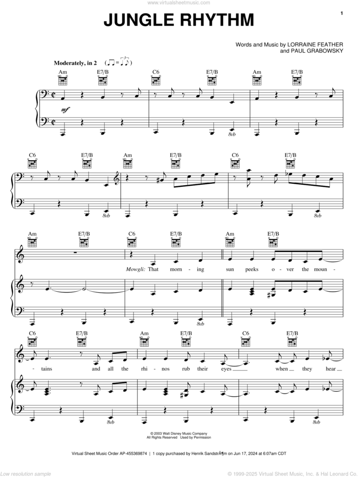 Jungle Rhythm sheet music for voice, piano or guitar by Lorraine Feather and Paul Grabowsky, intermediate skill level