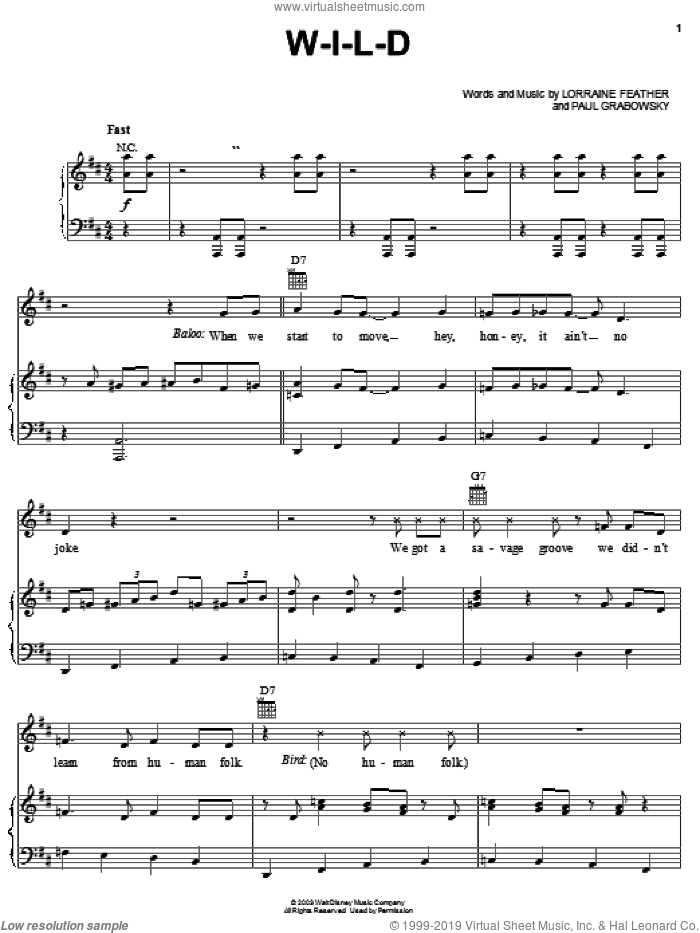 W-I-L-D sheet music for voice, piano or guitar by Lorraine Feather and Paul Grabowsky, intermediate skill level