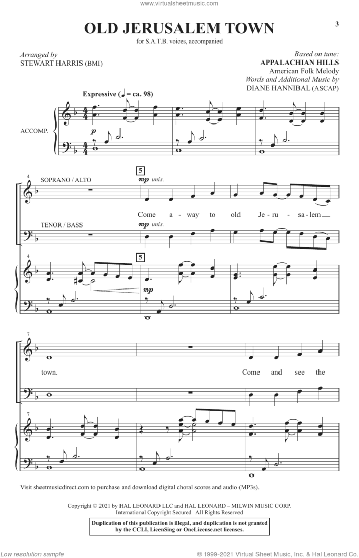 Old Jerusalem Town (arr. Stewart Harris) sheet music for choir (SATB: soprano, alto, tenor, bass) by Diane Hannibal, Stewart Harris and Appalachian Hills, intermediate skill level