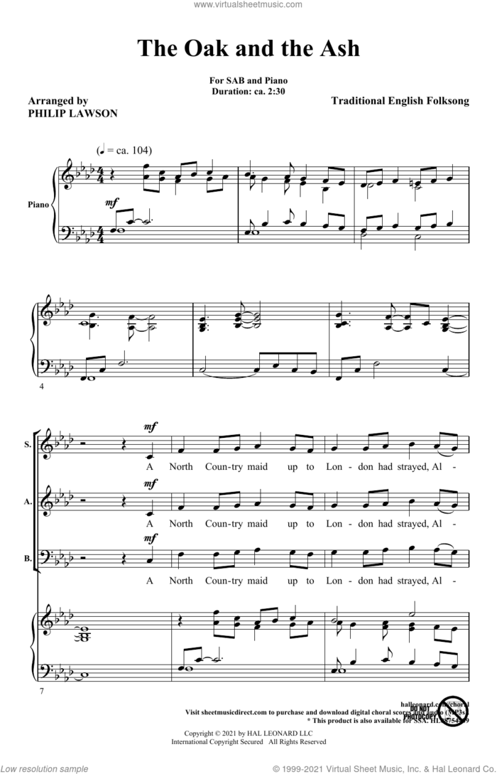 The Oak And The Ash (arr. Philip Lawson) sheet music for choir (SAB: soprano, alto, bass)  and Philip Lawson, intermediate skill level