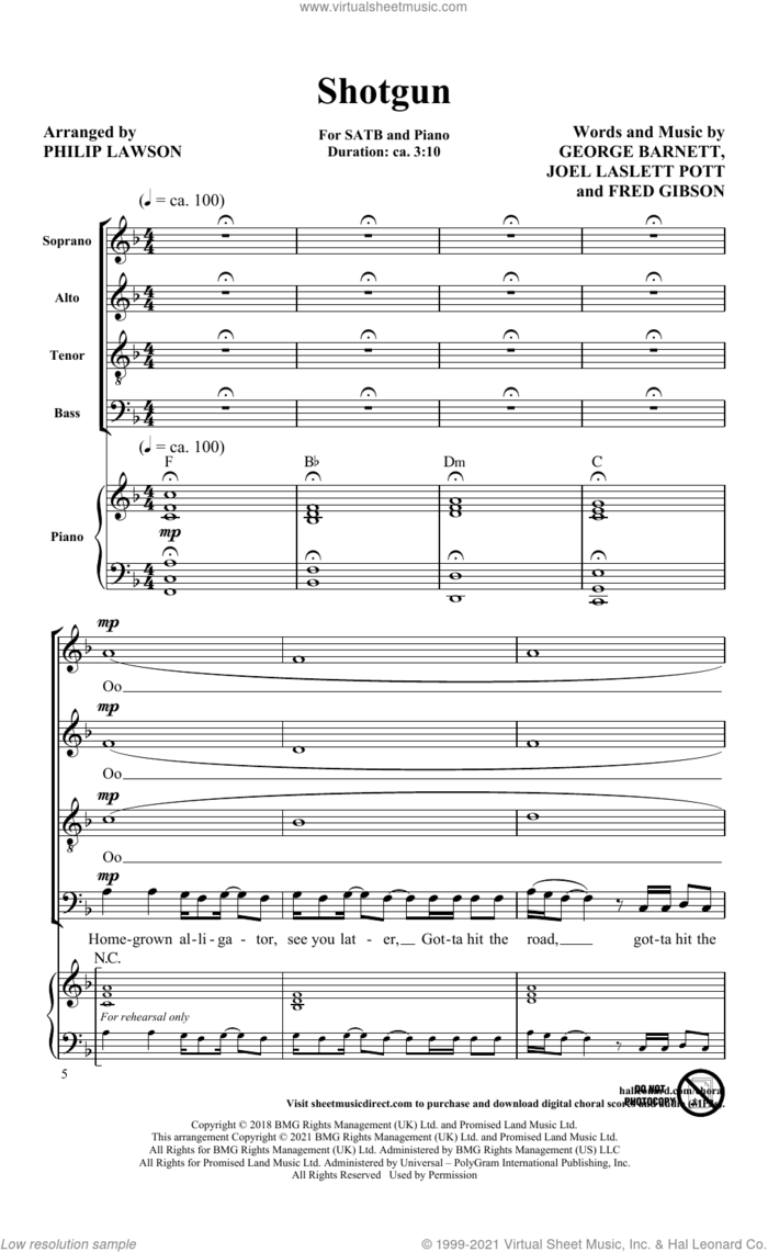 Shotgun (arr. Philip Lawson) sheet music for choir (SATB: soprano, alto, tenor, bass) by George Ezra, Philip Lawson, Fred Gibson, George Barnett and Joel Laslett Pott, intermediate skill level