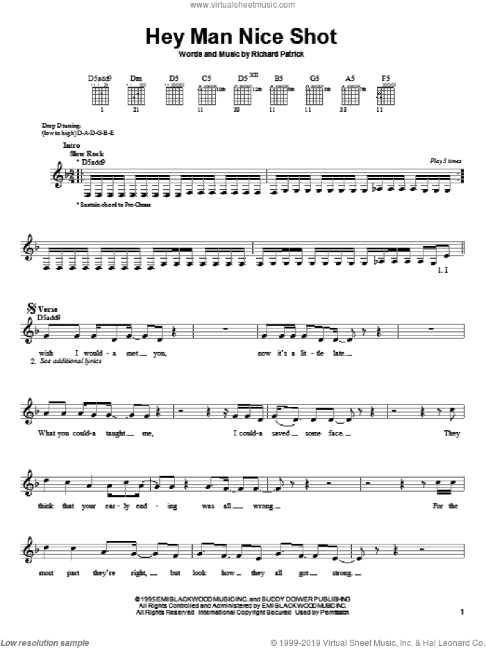 Hey Man Nice Shot sheet music for guitar solo (chords) by Filter and Richard Patrick, easy guitar (chords)