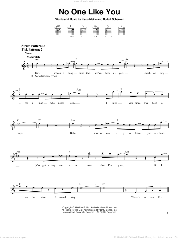 No One Like You sheet music for guitar solo (chords) by Scorpions, Klaus Meine and Rudolf Schenker, easy guitar (chords)