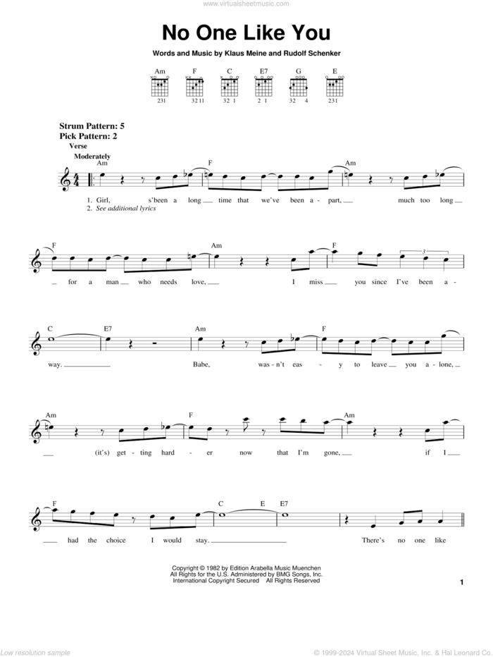 No One Like You sheet music for guitar solo (chords) by Scorpions, Klaus Meine and Rudolf Schenker, easy guitar (chords)