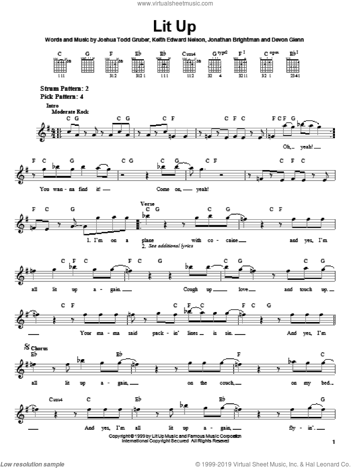 Lit Up sheet music for guitar solo (chords) by Buckcherry, Jonathan Brightman, Joshua Todd Gruber and Keith Edward Nelson, easy guitar (chords)