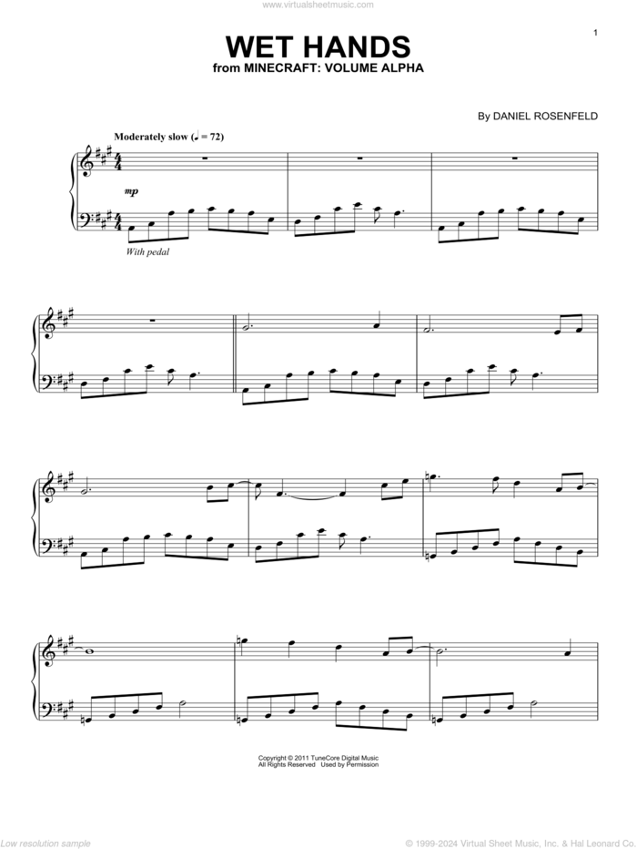 Wet Hands (from Minecraft), (intermediate) sheet music for piano solo by C418 and Daniel Rosenfeld, intermediate skill level