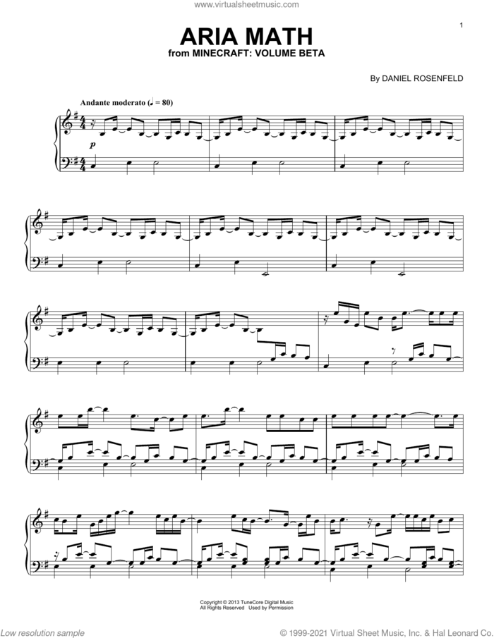 Aria Math (from Minecraft), (intermediate) sheet music for piano solo by C418 and Daniel Rosenfeld, intermediate skill level