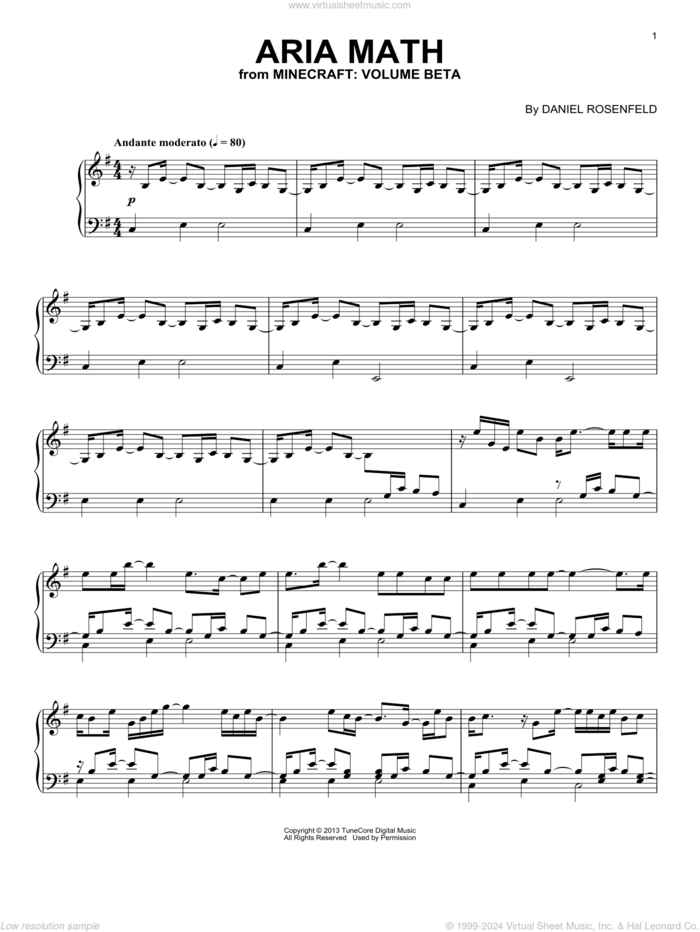 Aria Math (from Minecraft), (intermediate) sheet music for piano solo by C418 and Daniel Rosenfeld, intermediate skill level