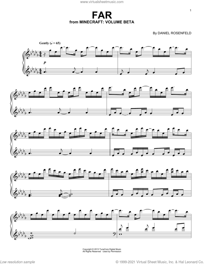Far (from Minecraft), (intermediate) sheet music for piano solo by C418 and Daniel Rosenfeld, intermediate skill level