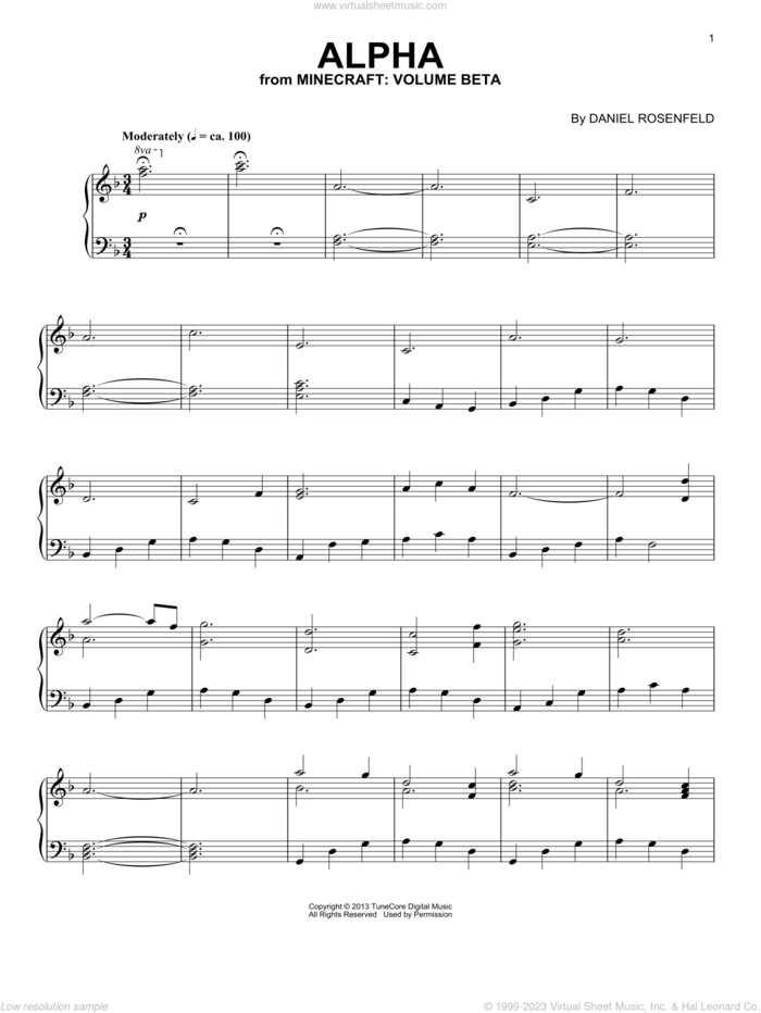Alpha (from Minecraft), (intermediate) sheet music for piano solo by C418 and Daniel Rosenfeld, intermediate skill level