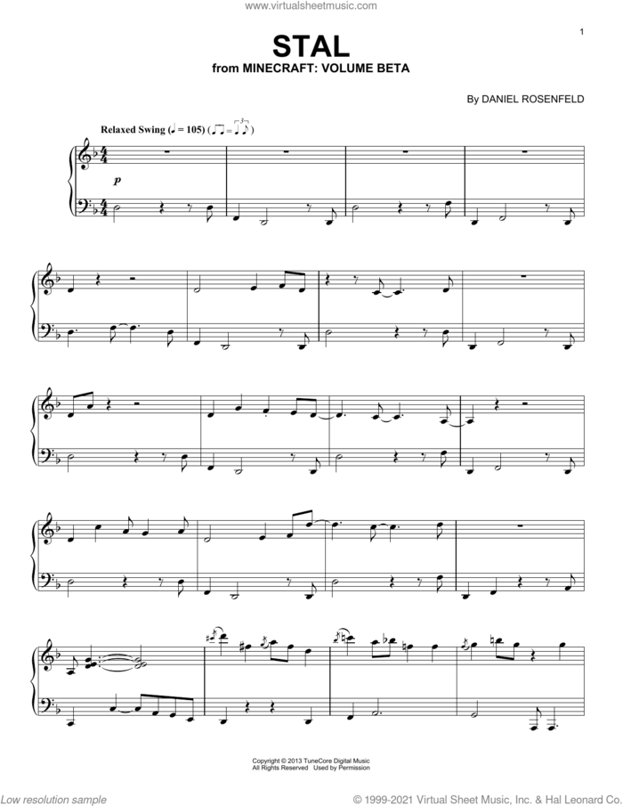 Stal (from Minecraft), (intermediate) sheet music for piano solo by C418 and Daniel Rosenfeld, intermediate skill level