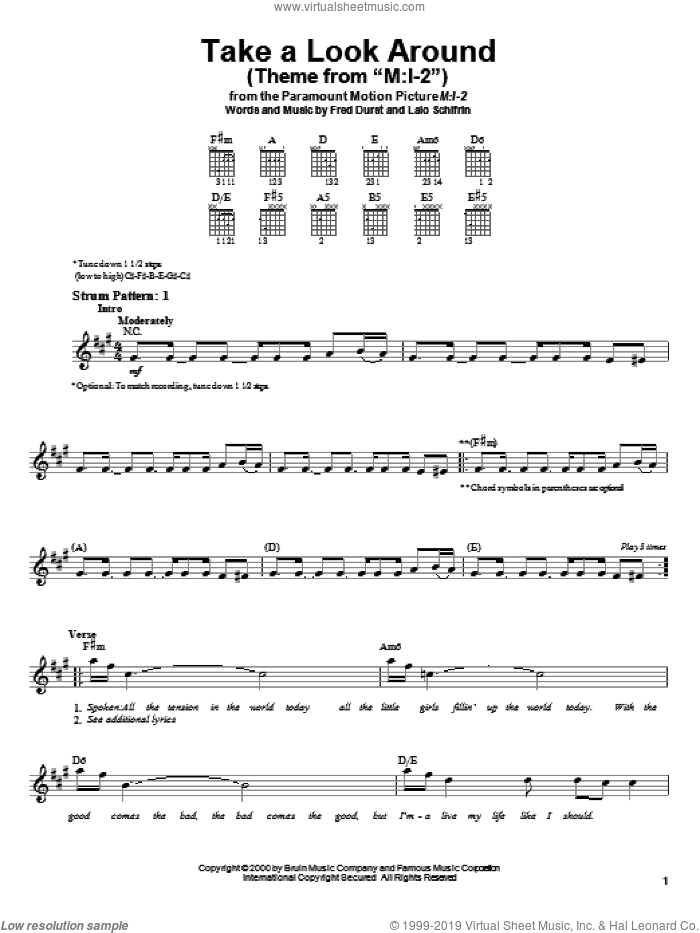 Take A Look Around (Theme From 'M:I-2') sheet music for guitar solo (chords) by Limp Bizkit, Fred Durst and Lalo Schifrin, easy guitar (chords)