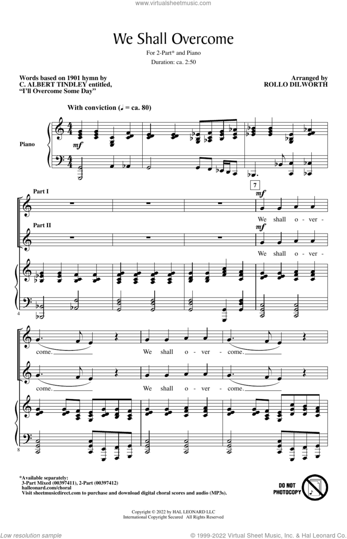 We Shall Overcome sheet music for choir (2-Part) by Rollo Dilworth and Miscellaneous, intermediate duet