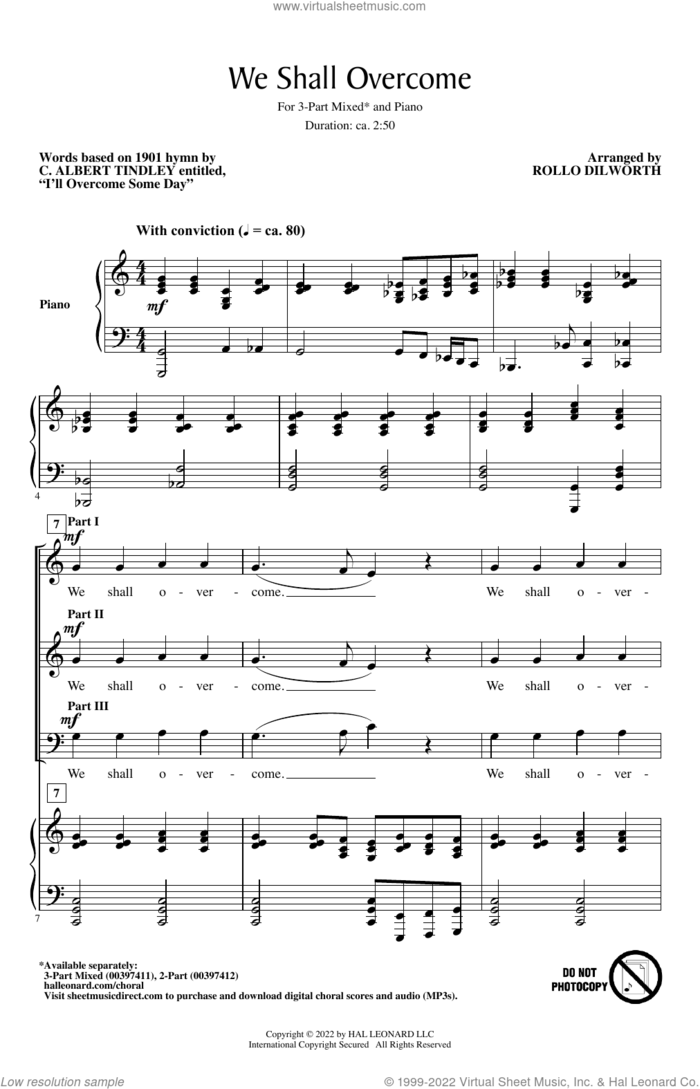 We Shall Overcome sheet music for choir (3-Part Mixed) by Rollo Dilworth and Miscellaneous, intermediate skill level