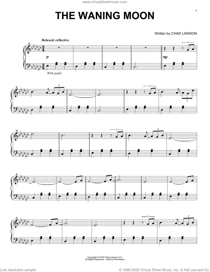 The Waning Moon sheet music for piano solo by Chad Lawson, intermediate skill level