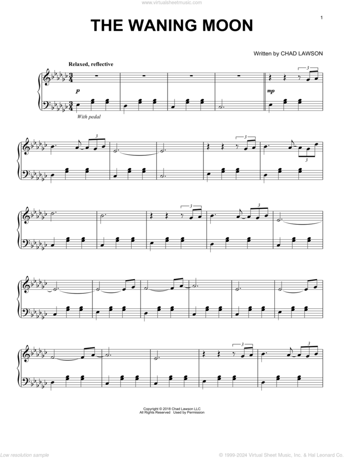 The Waning Moon sheet music for piano solo by Chad Lawson, intermediate skill level