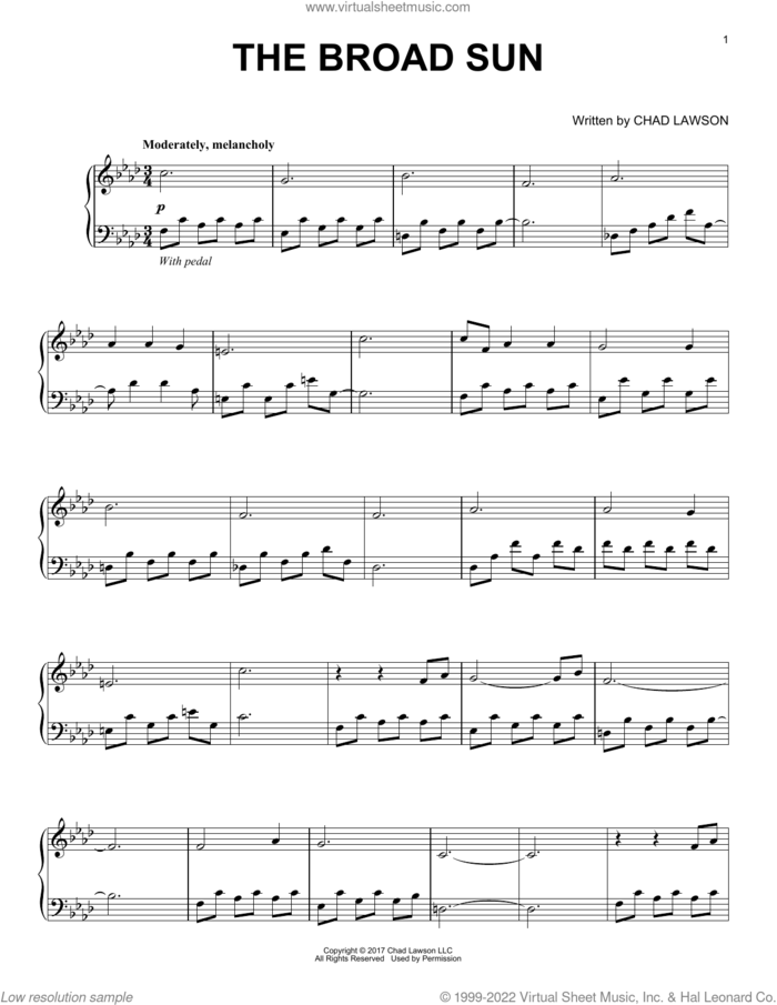 The Broad Sun sheet music for piano solo by Chad Lawson, intermediate skill level