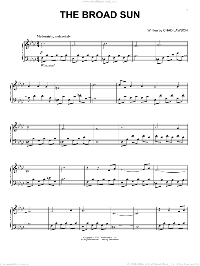 The Broad Sun sheet music for piano solo by Chad Lawson, intermediate skill level