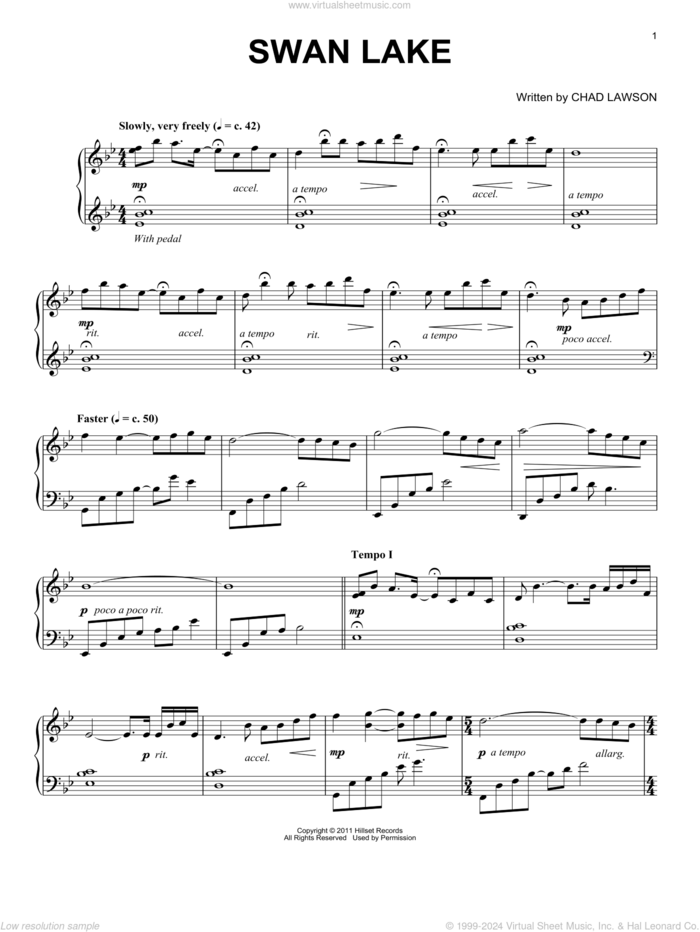 Swan Lake sheet music for piano solo by Chad Lawson, intermediate skill level