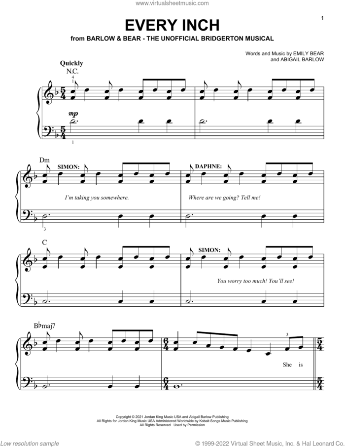 Every Inch (from The Unofficial Bridgerton Musical) sheet music for piano solo by Barlow & Bear, Abigail Barlow and Emily Bear, easy skill level
