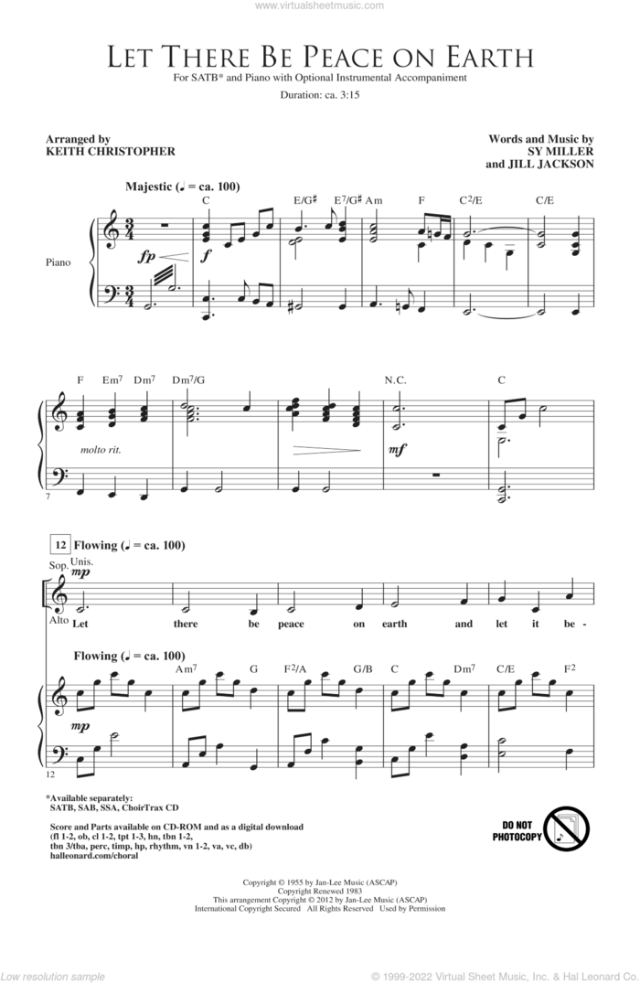 Let There Be Peace On Earth (arr. Keith Christopher) sheet music for choir (SATB: soprano, alto, tenor, bass) by Sy Miller and Jill Jackson, Keith Christopher, Jill Jackson and Sy Miller, intermediate skill level