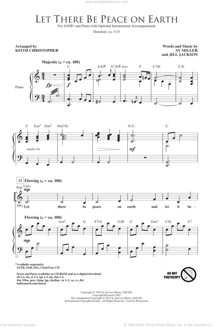 Let There Be Peace On Earth (arr. Keith Christopher) sheet music for choir (SATB: soprano, alto, tenor, bass) by Sy Miller and Jill Jackson, Keith Christopher, Jill Jackson and Sy Miller, intermediate skill level