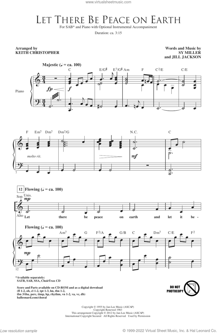 Let There Be Peace On Earth (arr. Keith Christopher) sheet music for choir (SAB: soprano, alto, bass) by Sy Miller and Jill Jackson, Keith Christopher, Jill Jackson and Sy Miller, intermediate skill level