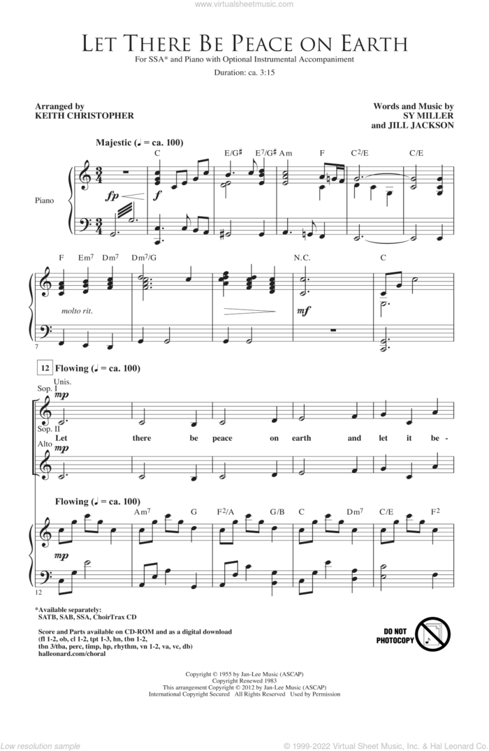 Let There Be Peace On Earth (arr. Keith Christopher) sheet music for choir (SSA: soprano, alto) by Sy Miller and Jill Jackson, Keith Christopher, Jill Jackson and Sy Miller, intermediate skill level