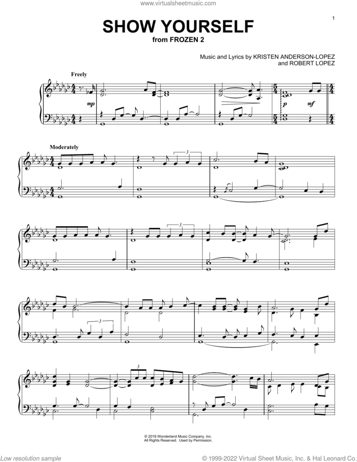 Show Yourself (from Disney's Frozen 2) sheet music for piano solo by Idina Menzel and Evan Rachel Wood, Kristen Anderson-Lopez and Robert Lopez, intermediate skill level