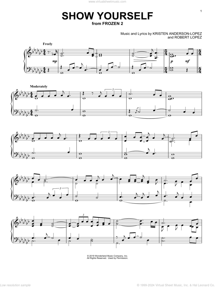 Show Yourself (from Disney's Frozen 2) sheet music for piano solo by Idina Menzel and Evan Rachel Wood, Kristen Anderson-Lopez and Robert Lopez, intermediate skill level