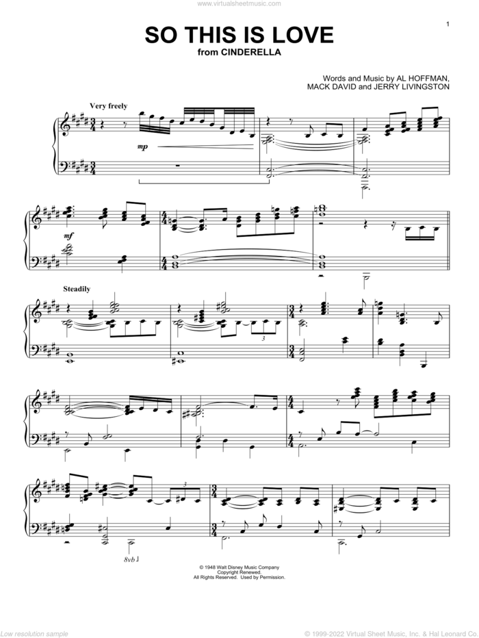 So This Is Love (from Cinderella) sheet music for piano solo by Mack David, Al Hoffman and Jerry Livingston, James Ingram, Al Hoffman, Jerry Livingston and Mack David, intermediate skill level