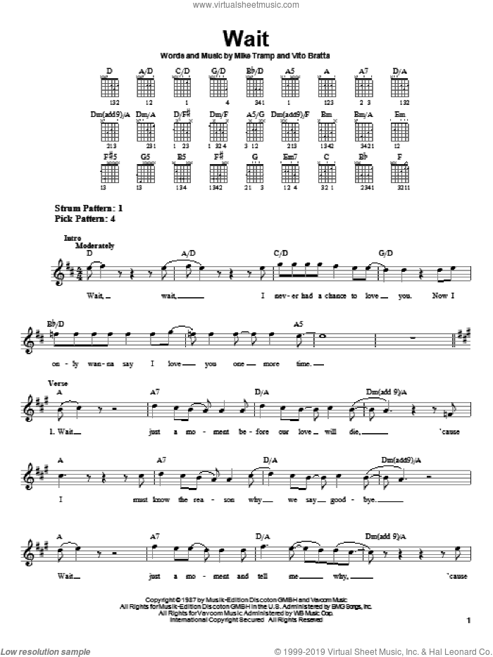 Wait sheet music for guitar solo (chords) by White Lion, Mike Tramp and Vito Bratta, easy guitar (chords)