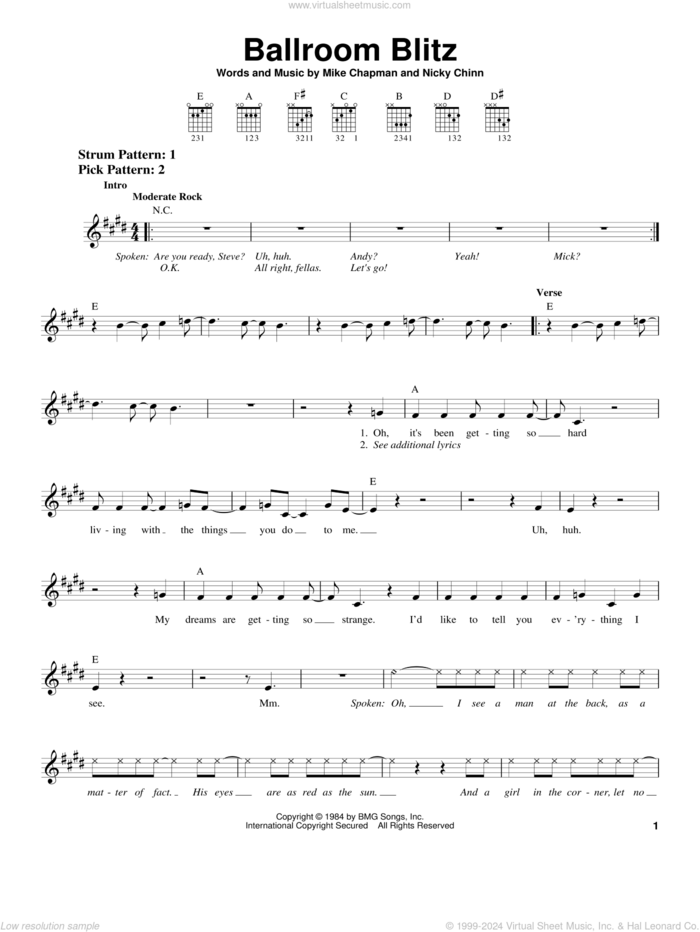 Ballroom Blitz sheet music for guitar solo (chords) by Sweet, Krokus, Mike Chapman and Nicky Chinn, easy guitar (chords)