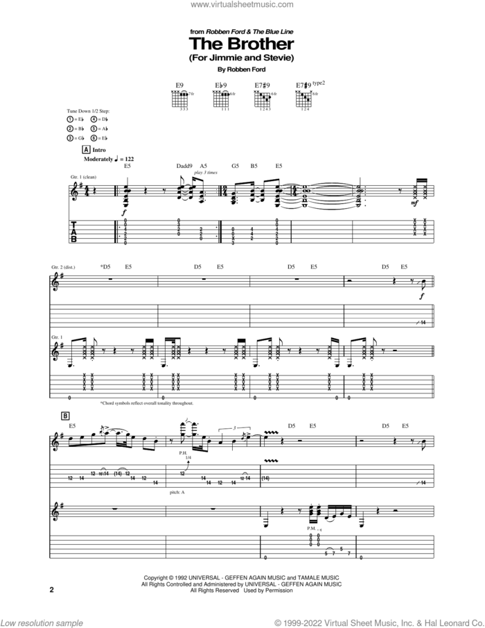 The Brother (For Jimmie and Stevie) sheet music for guitar (tablature) by Robben Ford, intermediate skill level