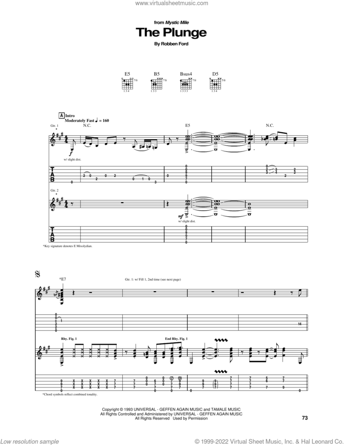 The Plunge sheet music for guitar (tablature) by Robben Ford, intermediate skill level