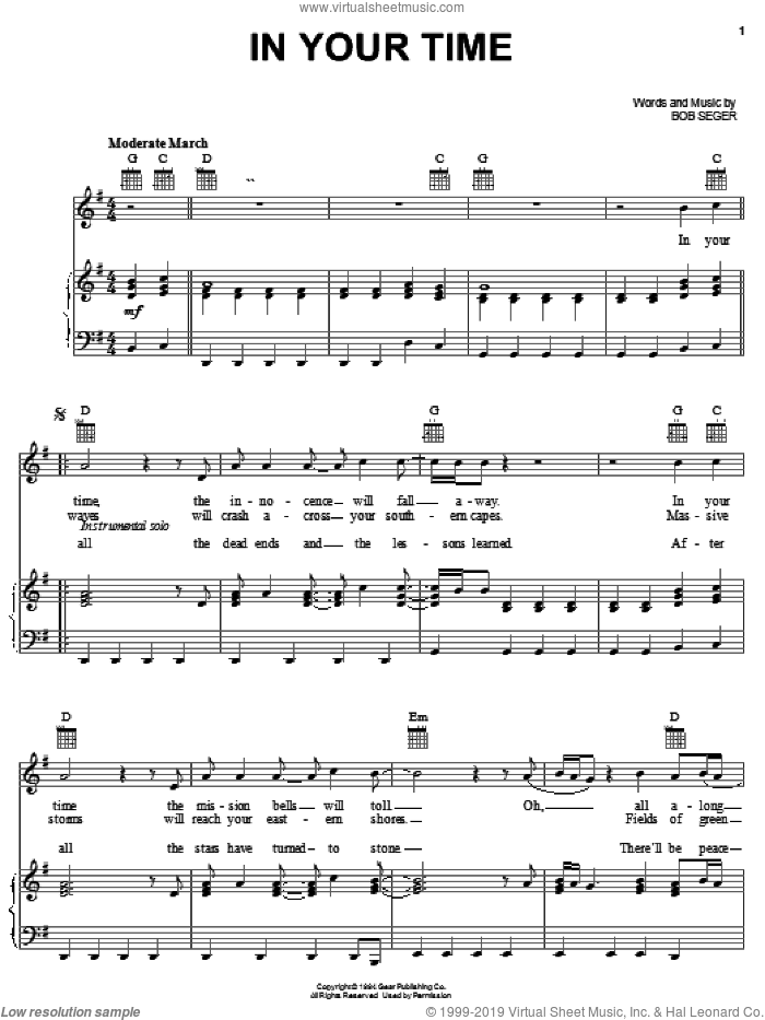 In Your Time sheet music for voice, piano or guitar by Bob Seger, intermediate skill level