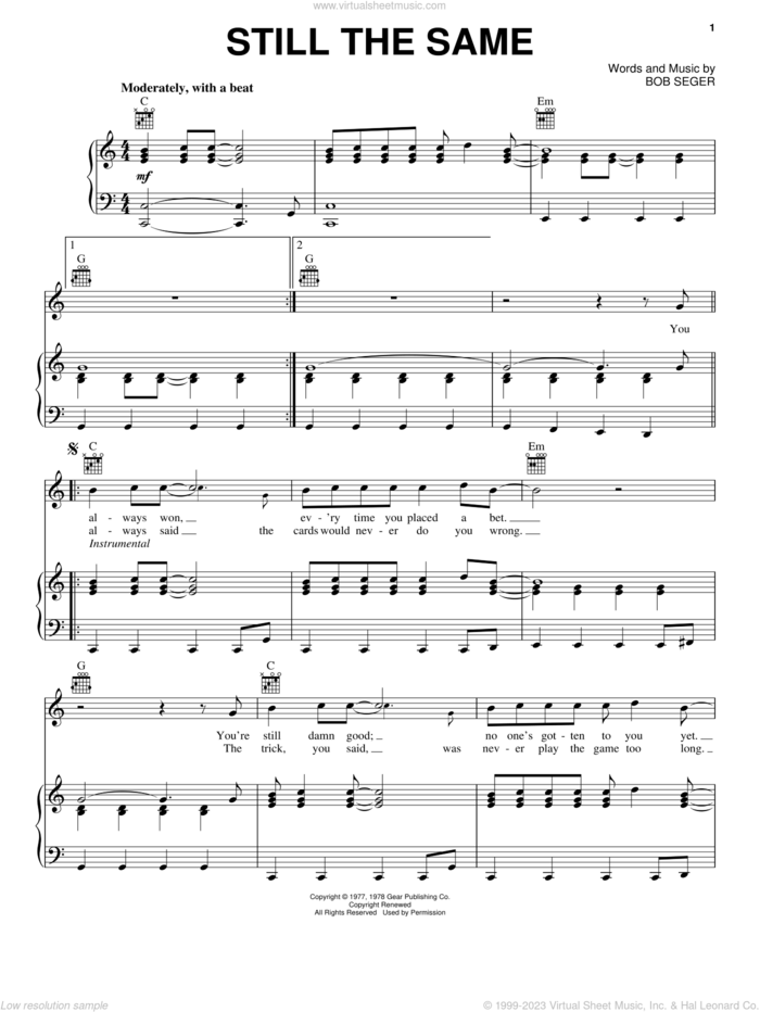 Still The Same sheet music for voice, piano or guitar by Bob Seger, intermediate skill level