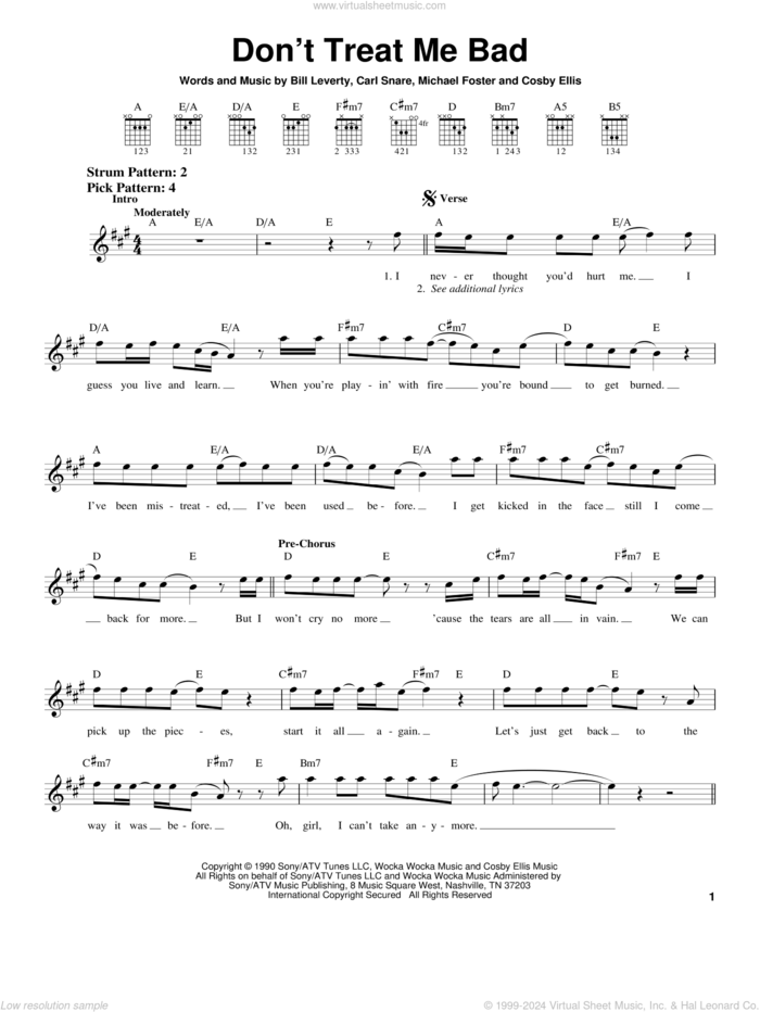 Don't Treat Me Bad sheet music for guitar solo (chords) by Firehouse, Bill Leverty, Carl Snare and Michael Foster, easy guitar (chords)