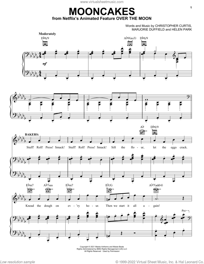 Mooncakes (from Over The Moon) sheet music for voice, piano or guitar by Cathy Ang, Ruthie Ann Miles and John Cho, Christopher Curtis, Helen Park and Marjorie Duffield, intermediate skill level