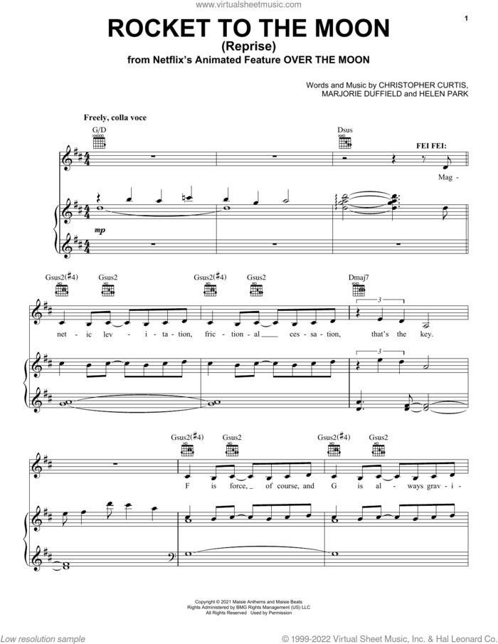 Rocket To The Moon (Reprise) (from Over The Moon) sheet music for voice, piano or guitar by Cathy Ang, Christopher Curtis, Helen Park and Marjorie Duffield, intermediate skill level