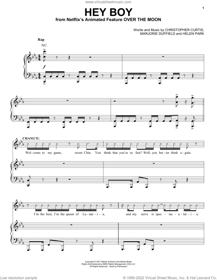 Hey Boy (from Over The Moon) sheet music for voice, piano or guitar by Phillipa Soo and Robert G. Chiu, Christopher Curtis, Helen Park and Marjorie Duffield, intermediate skill level