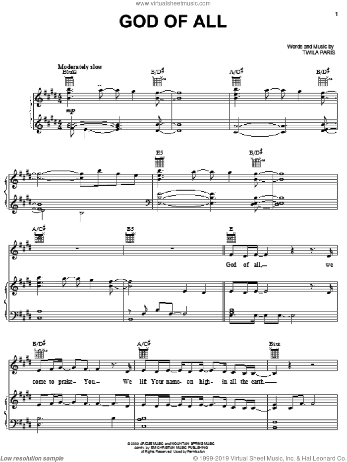 God Of All sheet music for voice, piano or guitar by Twila Paris, intermediate skill level