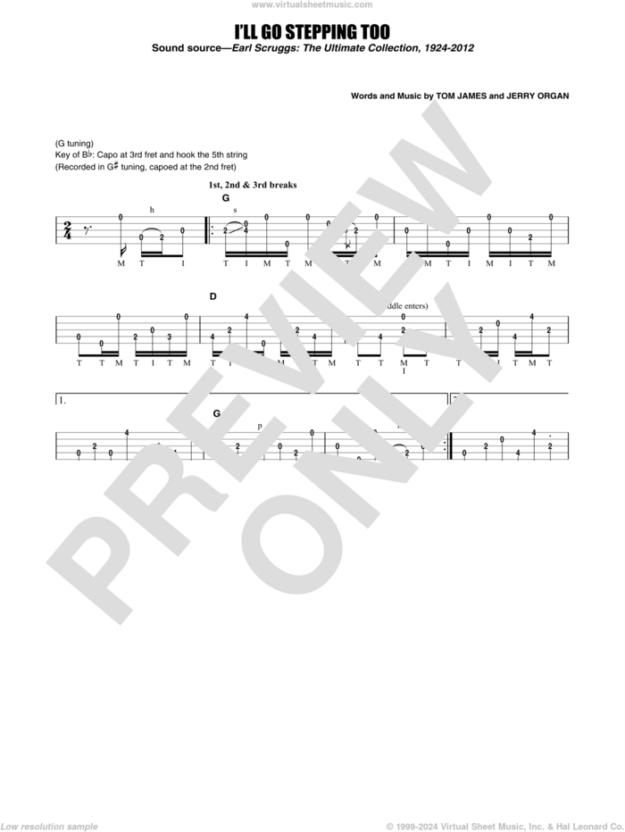 I'll Go Stepping Too sheet music for banjo solo by Earl Scruggs, Jerry Organ and Tommy James, intermediate skill level