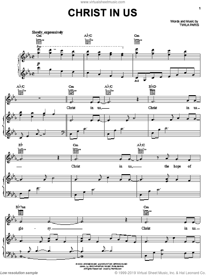 Christ In Us sheet music for voice, piano or guitar by Twila Paris, intermediate skill level