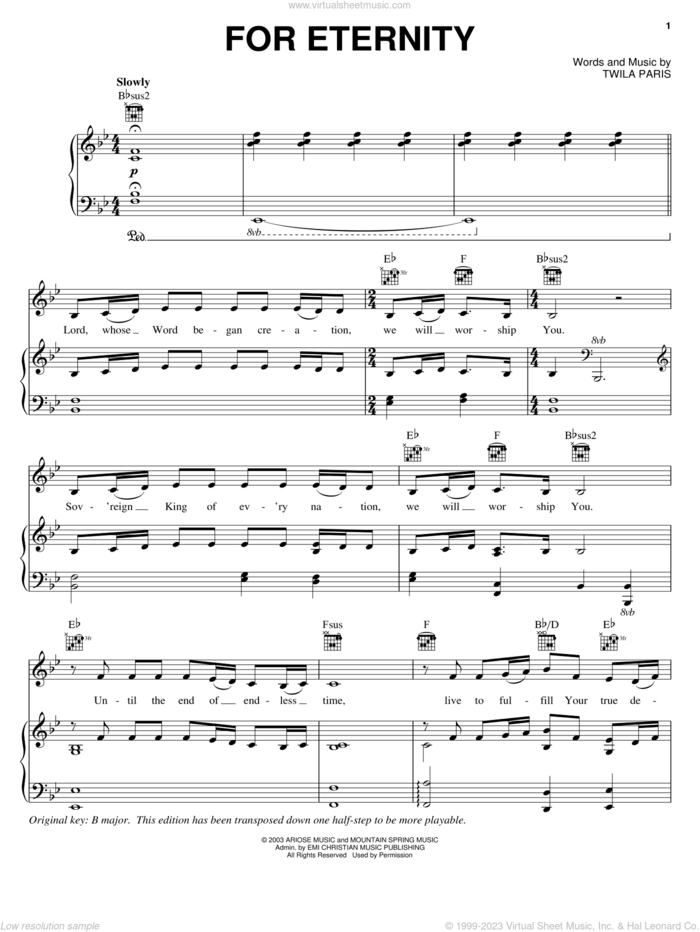 For Eternity sheet music for voice, piano or guitar by Twila Paris, intermediate skill level