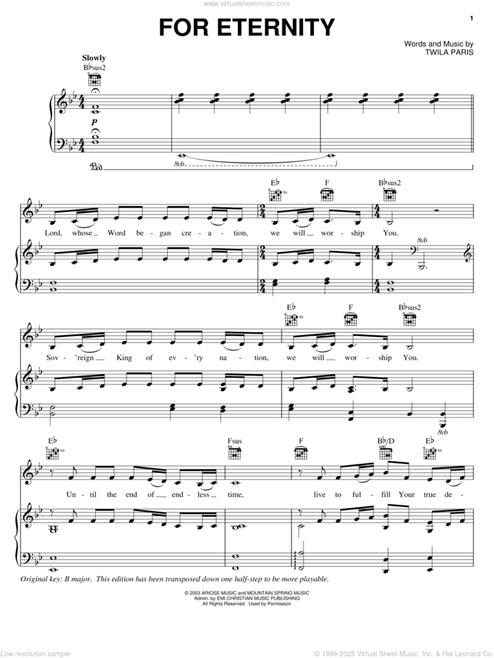 For Eternity sheet music for voice, piano or guitar by Twila Paris, intermediate skill level